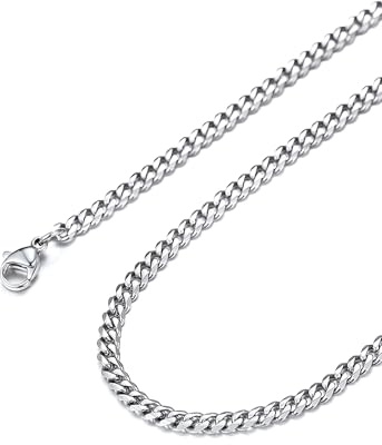 3mm 316L Stainless Steel Miami Cuban Chains Necklaces Hip Hop Punk Jewelry Waterproof Curb Cuban Link Chain Necklace for Men & Women 20 inches