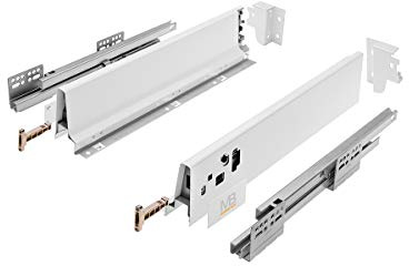 GTV - Sistema di Cassetti Modern Box, Set Guide Scorrevoli per Cassetti, Set di Cassetti, Portata fino a 40 kg, Sincronizzazione del Percorso Delle Guide, L=550mm H=83 mm, Bianco