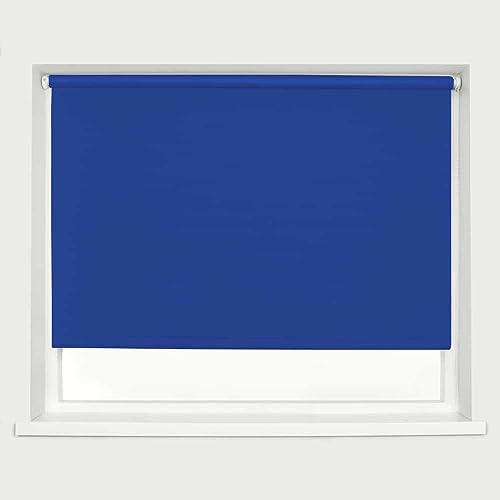 Electric Blue Blackout Roller Blind Metal Fittings Trimmable UV Protection Thermal Properties Premium Fabric Home Office Bedroom Kids Room Child Safe Easy Fit 60cm Width x 160cm Drop