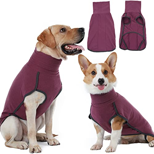 Hjyokuso Hundepullover aus Fleece, warmer und leichter Pullover, Pyjama, Mantel, für Herbst und Winter, kaltes Wetter, Welpenbekleidung für kleine, mittelgroße und große Hunde (Rot, XL)