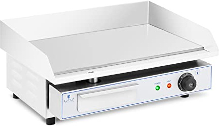 Royal Catering Gastro Grillplatte elektrisch 3000 W 50-300 °C 550 x 350 mm Edelstahl/Stahl glatte Grillfläche Griddleplatte Bratplatte Tischgrill Elektro-Grillplatte