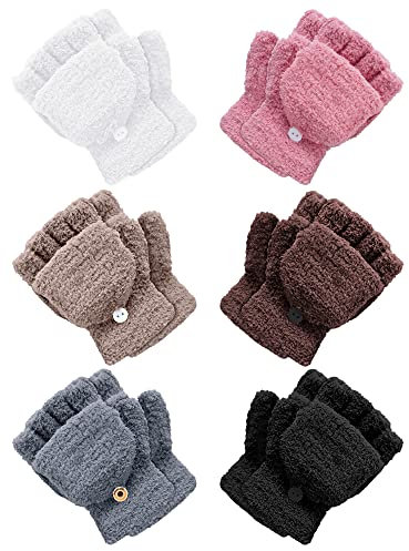 Geyoga 6 Paar Kinder Fingerlose Handschuhe Winter Handschuhe mit Klappe Gestrickte Klappdeckel Handschuhe Klappbare Warme Handschuhe für Kleinkinder Jungen Mädchen (Mehrfarbig, 1-4 Jahre)