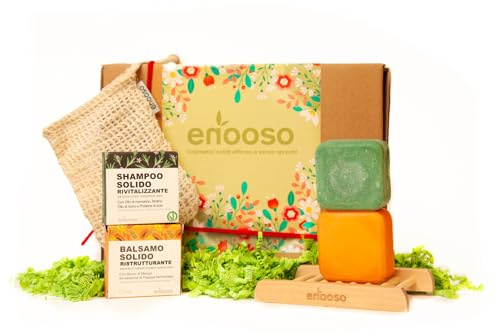 Enooso - Cofanetto Regalo Donna Beauty con Shampoo Anticaduta Rosmarino e Balsamo Ristrutturante | Set Regalo Natale Donna Crescita Capelli | Gift Box Naturale Vegan Made in Italy