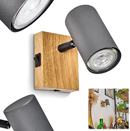 Vägglampa Javel, modern vägglampa av metall i trälook/svart/antracit, väggspot med justerbara spotlights och on/off-omkopplare på höljet, 1 ljus, 1 x GU10, utan glödlampa