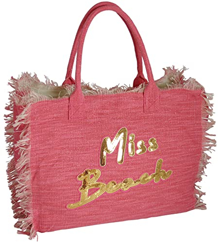 Miss Beach - bolsa de baño con zíper, bolsa de playa, 29 litros de volumen, bolsa de picnic, bolsa de lona para mujer, Color: Fucsia