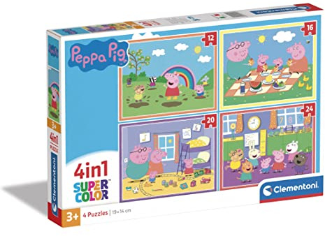 Clementoni | Puzzle Peppa Pig 4 en 1 pour Enfants 3 Ans+ |12‑16‑20‑24 pièces |Supercolor | Développe Motricité, Observation & Logique | Carton Recyclé | Activité Éducative | Jeu de Société
