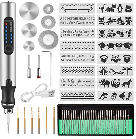 Uolor Electric Engraving Tool Kit, USB Cordless Rechargeable Engraving Pen Mini DIY Engraver Pen Rotary Tool for Carving Wood Metal Stone Plastic Jewelry Glass Etching