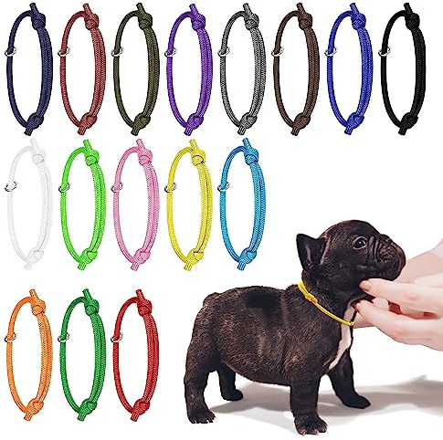 JJWNMLL JJWNML 16 st valpID halsband, nyfödda kattungar halsband, mjuka polyesterhalsband justerbara band identifiering valphalsband för nyfödda husdjur, flerfärgade (S,12-20 cm)