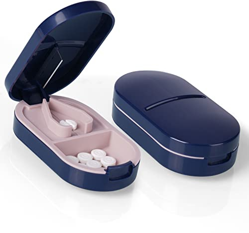 ACWOO Small Pill Tablet Cutter, Portable Pill Splitter for Small and Large Pills Cut in Half Quarter, Cutting & Storage 2 in 1 Tablet Pill Dispenser per Elderly, Child, Dog, Cat, Pet, Travel (B)