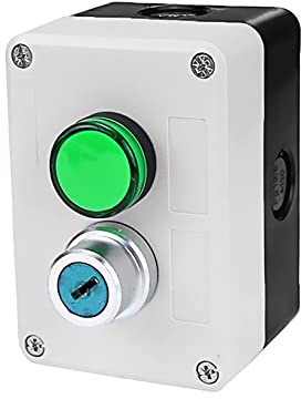 ANZOAT NEW 2 holes start stop self sealing waterproof button switch 220V with indicator light Electrical industry stop switc (Color : Green light with key)