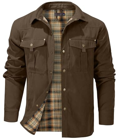 Mr.Stream Giacca da uomo a quadri con fodera in flanella, giacca camicia, giacca di mezza stagione, leggera, colletto alla coreana, giacca da campo, giacca cargo, giacca autunnale, Snap Western Cowboy