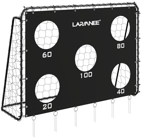 LARMNEE Portería de Fútbol 213 cm con Pared, Portería de Fútbol para Niños y Adultos, Resistente a la Intemperie, para Entrenamiento y Ocio, Pared Desmontable con 5 Agujeros de Tiro, Negro EBB213FG02