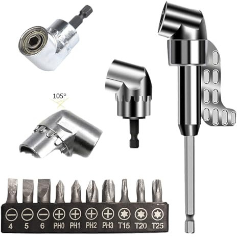 Adaptador De Destornillador Angular De 105°, Accesorio De Taladro Angular, Corner Tool Screw Hub With Multi-Function Bend Screwdriver Bit, Vástago Hexagonal De 1/4” Para Garajes (Largo + Corto)