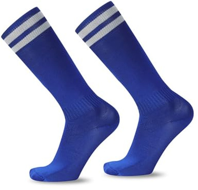 Wioklwe Childrens Football Socks Kids - Aged 5-13 Football Breathable Soccer Sock Long Football Sports Socks for Kids Boys Girls Youth Running,Training,Rugby,Hockey (UK, Age, One Size, Regular, Blue)