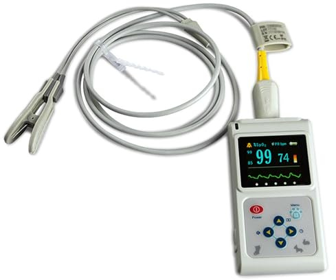 Veterinär pulsoximeter, noggrann pulsmätare för husdjur för husdjur, katter och hundar, handhållen öron-/tungsensor, för användning på familje- och djursjukhus