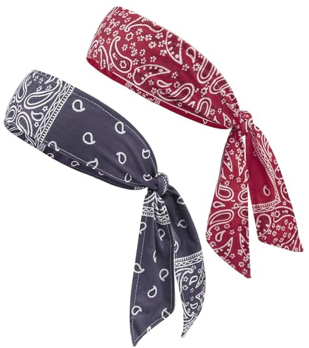 NiceYnn 2 x Sport-Stirnbänder mit Paisley-Muster, verstellbar, elastisch, Schweißband, rutschfest, Lauf-Kopfband, Fitness-Haarband für Ninja, Tennis, Fußball, Basketball, Burgunderrot, Hellviolett