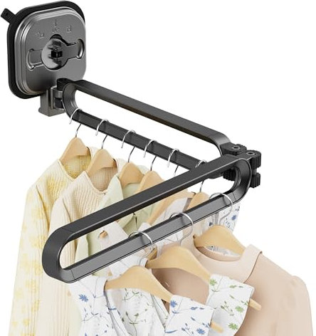 JICUIGE Wall-Mounted Foldable Clothes Airer - 2-Fold, No-Drill Suction Cup Drying Rack, Space-Saving Grey Laundry Organizer, 10kg Load