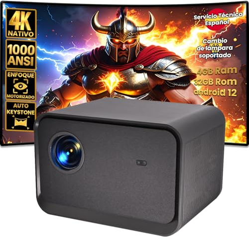 Proyector 4k Nativo 3840 x 2160, Seelumen 811, Luminosidad 1.000 ANSI Contraste 50.000:1 Android 12, Audio 20W con Subwoofer, WiFi, Bluetooth, Enfoque motorizado, Zoom, 4GB RAM y 32GB ROM (4K Nativo)