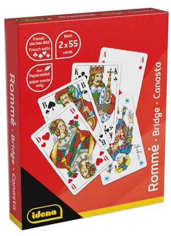 Idena 40384 - Cartes à Jouer pour Rami, Canasta et Bridge, 2 x 55 Cartes avec Feuille française, Jeu de Cartes pour 2-6 Joueurs à partir de 6 Ans