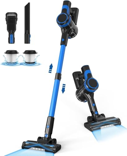 Aspirapolvere Senza Fili, Scopa Elettrica Senza Fili Potente, 40Min Autonomia, Aspirapolvere Senza Sacco Anti-Avvolgimento, Aspirapolvere Leggero in Piedi da Solo per Peli Animali Tappeti Pavimenti