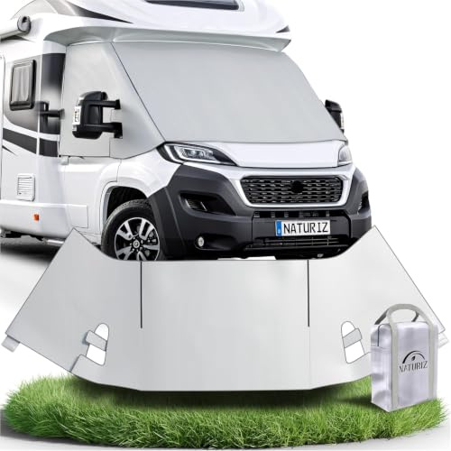 NATURIZ® FIAT Ducato Frontscheibenabdeckung – hochwertige, wetterfeste Thermomatte außen mit effektivem Sonnenschutz für Wohnmobile – passend für Ducato, Jumper, Boxer 2006–2025 (Grau)