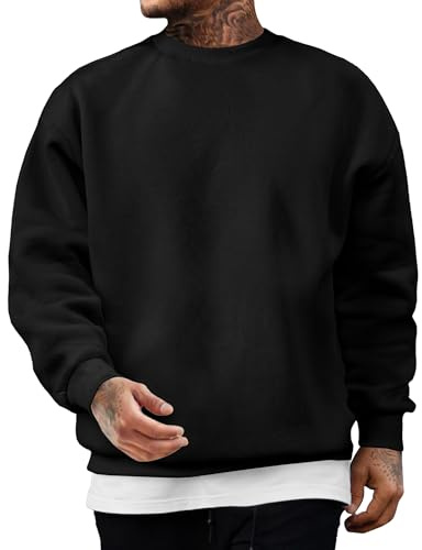 JMIERR Mens Sweatshirts Fleece Jumper Cotton Crew Neck Pullover,2XL,Black
