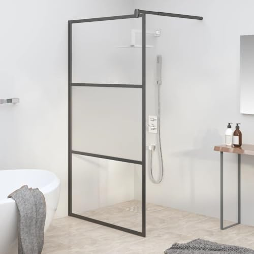 Mokuyary duschvägg för walk-in shower 115 x 195 cm ESG halvmatt svart duschvägg för duschavskiljning, walk in dusch duschpartition glasvägg för badrum
