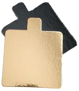 Lot de 100 Supports à Gâteaux 8 x 8 cm avec Languette -Carré- Carton - Or/Noir - Présentoir à Gâteaux Semelles à Gâteaux- Cake Board with Handle - Cupcake