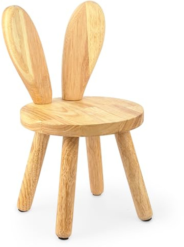 LN Cozy CORNE Solid Wood Rabbit Ear Stool, Portable Small Wooden Stool, Rustic Round Seat with Shaped Backrest for Living Room, Bedroom, or as a Side Table (1 Pcs)