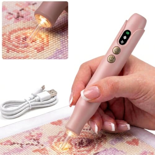 Electric Diamond Painting Pen with LED Lights,Diamond Art Pens for Painting | Diamond Art Vacuum Pen,Cordless,LED Lights,Low Noise,USB-C Charger,2 Speed,8000RPM,800Amh Battery,No Wax Need,Ergonomic Grip