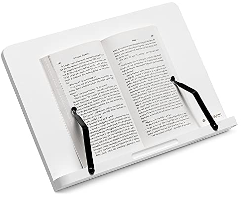Navaris Leggio Portalibri Tablet e-Reader Libri Cartacei 34 x 24cm - Espositore Legno per Libro Cucina Supporto PC - Cavalletto Inclinazione Regolabile - Bianco