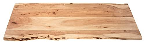 SAM Tischplatte 140x60 cm Louis, Holzplatte Akazienholz massiv + naturfarben + lackiert, Baumkanten-Platte für Heimwerker, Arbeitsplatten, Tische & Fensterbretter