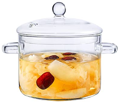 Glass Pot, High Temperature Resistance Milk Pan with Lid Transparent Stewpot Borosilicate Glass Stockpot for Pasta Instant Noodle Pot (Color : Clear, Size : 19.5x14x15cm)