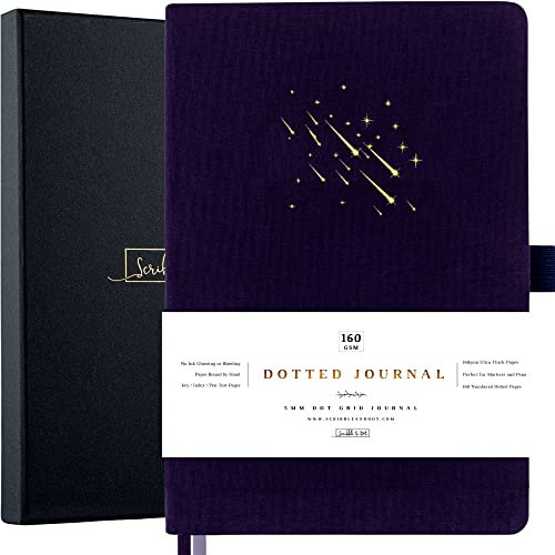 Scribble & Dot® Bullet Journal - Dotted Notizbuch A5 – Starlight – A5 Ultra dickes 160 g/m² Papier – Signature Notizbuch gebunden von Hand – Perfektes Marineblau gepunktetes Tagebuch für Künstler