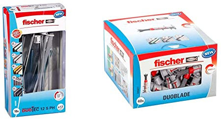 Fischer - Tacos pladur DuoTec, Tornillos y Tacos pladur Soporte TV 12 mm + 10 Tacos pladur + Tacos para Yeso autoperforantes DuoBlade para Colgar Cuadros