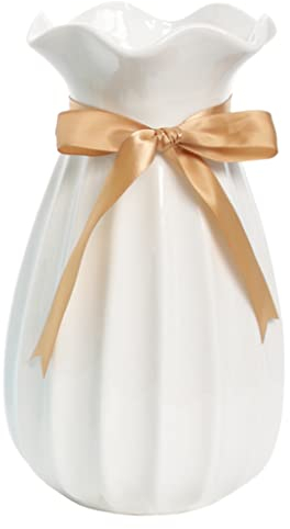 24 CM Vaso Fiori Bianco Ceramica per Pampas, Vaso Cilindrico Decorativo da Interno Design Moderno Elegante Classici