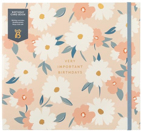 Busy B Daisy Birthday Card Book - 13 Storage Pocket File for Storing Greetings Cards with Birthday & Anniversary Reminders, Monthly Pockets & Anniversary Chart - FSC Certified - Measures 21 x 23cm