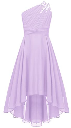 Aislor Enfant Fille Robe de Princesse Cocktail Une Épaule Strass Robes de Cérémonie Fete Fille Robe de Demoiselle d'honneur Carnaval Chic Lavande 11-12 Ans