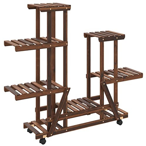 vidaXL Soporte de Flores con Ruedas Madera Maciza Abeto 95x25x101 cm