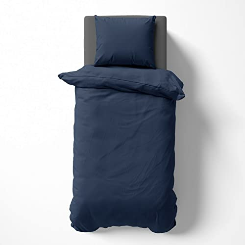 Visaggio Bettwäsche 135x200 cm Mikrofaser Uni Einfarbig Bettbezug Set mit Reißverschluss Navyblau Blau