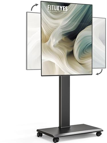 FITUEYES Carrello Porta TV con Ruote per 32-75 Pollici, Orizzontale e Verticale Supporto TV da Pavimento e Metallo Base, 40° Girevole & 7 Altezza Porta TV da Terra Max VESA 600x400mm Portata 40kg