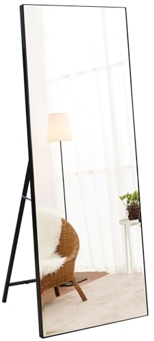 RLAVBL 165 x 51 cm Standspiegel mit schwarzem Rahmen und bruchsicherem Glasschutz für Schlafzimmer, Bad, Wohnzimmer oder Garderobe