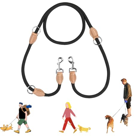 RYAN Correa Doble para Perros Resistente 2m Correa Multiposicion Perro Longitud Ajustable Correa Perro Adiestramiento para Perros PequeñOs y Medianos (Negro)