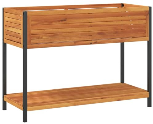 vidaXL Odlingslåda med hylla 110x45x80 cm massiv akacia och stål, hög odlingslåda, odlingskruka, blomkrukor, höga odlingslådor, odlingskrukor