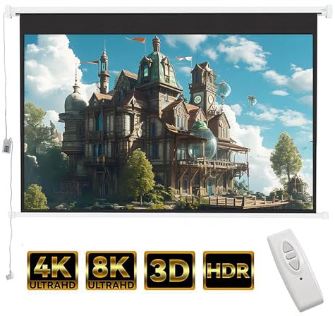 INMOZATA Electric Projector Screen 84 inch/186x105cm Motorised Projector Screen with Remote Control 16:9 Ratio Movie Screen for for Home Theater Cinema Office Video Game Outdoor Indoor-White