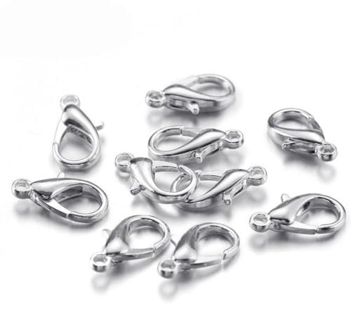 Rockreyoa 100 Stück Kettenverschluss Karabinerverschlüsse Halsketten Verschluss Sprungringöffner Schmuck Verschlüsse Zubehör für Schmuckherstellung, DIY Ohrring Armband Silber 12mm