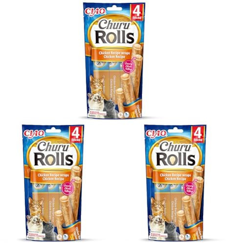 INABA Churu Rolls Reich an Hähnchen und Thunfisch Katzenleckerlis | Getreidefrei, Zuckerfrei, ohne künstliche Aromen Katzensnacks 40 g (3er Pack)