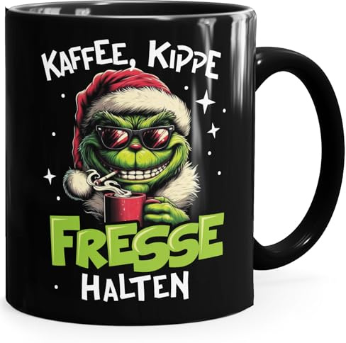 MoonWorks® Tasse Weihnachten fallt aus Weihnachtsnörgler Geschenkidee Weihnachtsmuffel Kaffebecher mit Aufdruck Lustig Schwarz standard