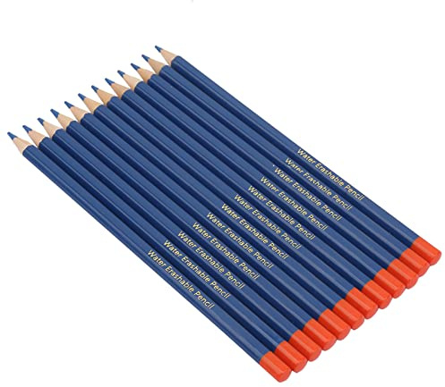 Fabric Pencil, Fabric Markers For Sewing Blue Colored 12pcs Tailors Pencil Set Wooden Handle Fabric Marker Water Soluble Pencil Sewing Chalk For Clothes Shoes DIY