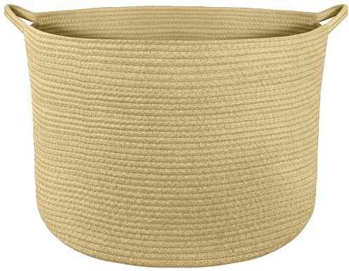 Tking Woven Storage Basket 55cm x 35cm Cotton Rope Basket 83L Extra Large Blanket Basket Laundry Baskets for Clothes Bedding Toy Kids Baby Storage Organiser Living Room Nursery Laundry Hamper Brown